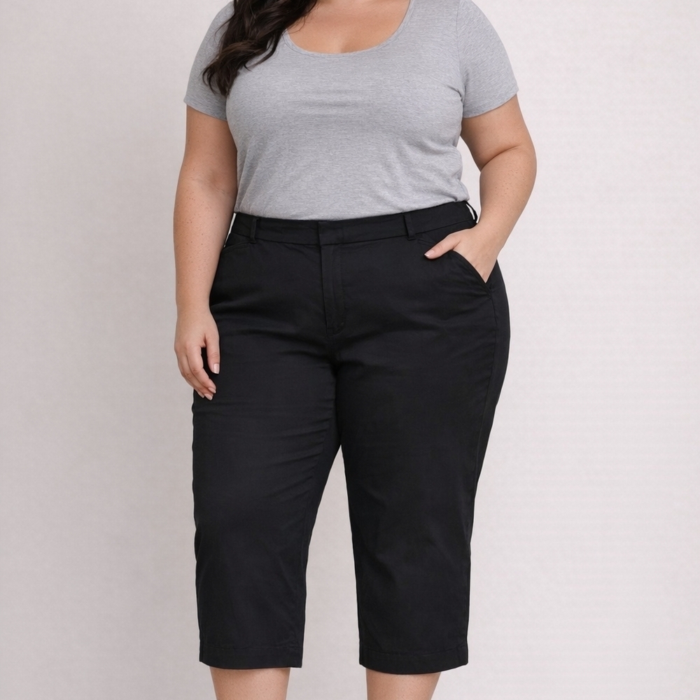 Women’s Size 22 R Ava & Viv New Black Capri Pants Stretch Cotton High Rise Flat